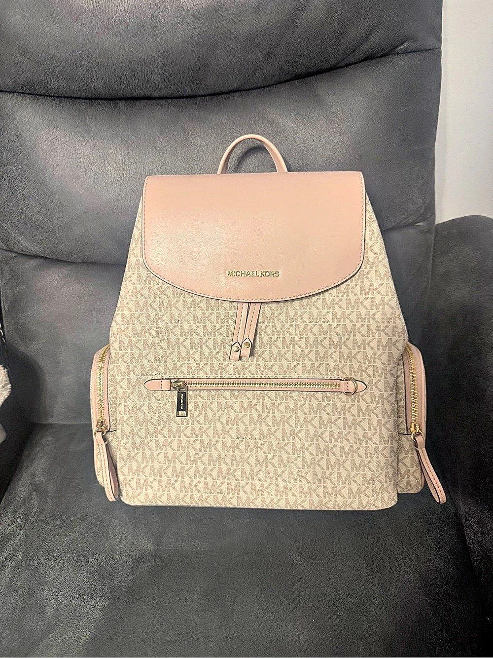Michael Kors Connie Medium Signature Logo Backpack Pink & Brown